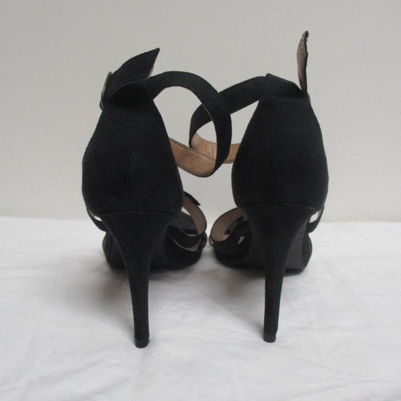 Christian Siriano Fringed Ankle Strap Statement Heels sz 8 Black Peep-Toe - Picture 6 of 9